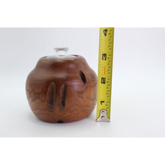 Hand-Turned Mesquite Oil Lamp |Fixed Glass Wick Holder | Artisan Signed "JTR 01" - Picture 8 of 10